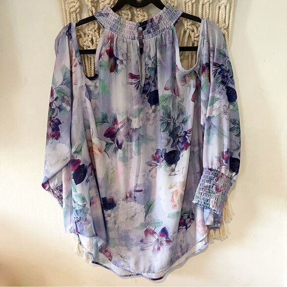 Georgette Smocked Neck Cold Shoulder Blouse - Women SZ 2XL - Business Casual - Picture 3 of 10